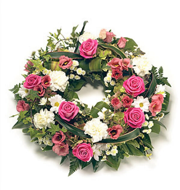 14 inch Pink and White Wreath
