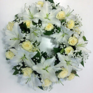 16 inch White Lily and Rose Wreath